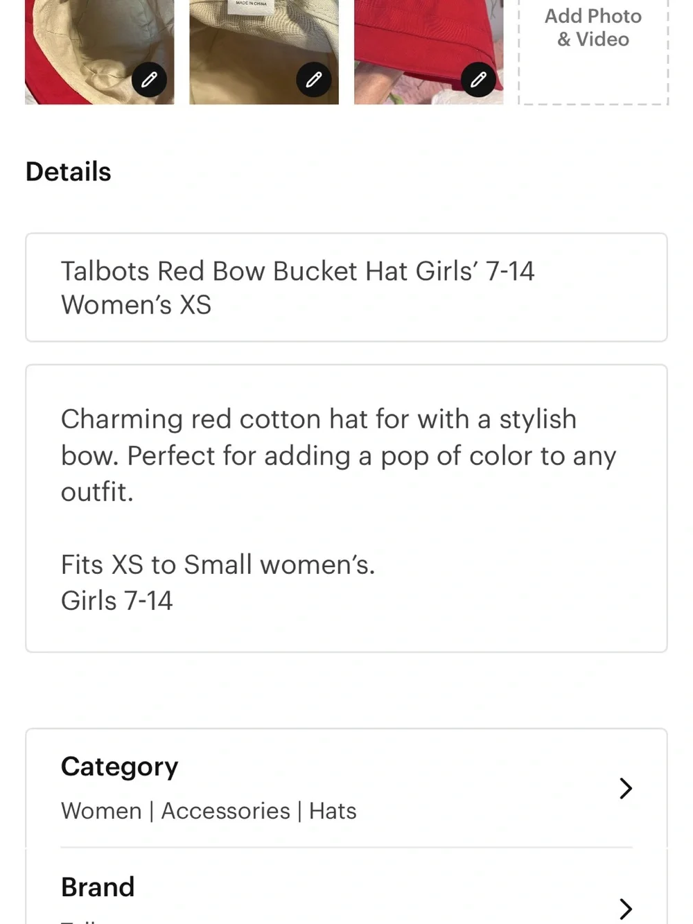 Red Bow Kids Cotton Bucket Hat